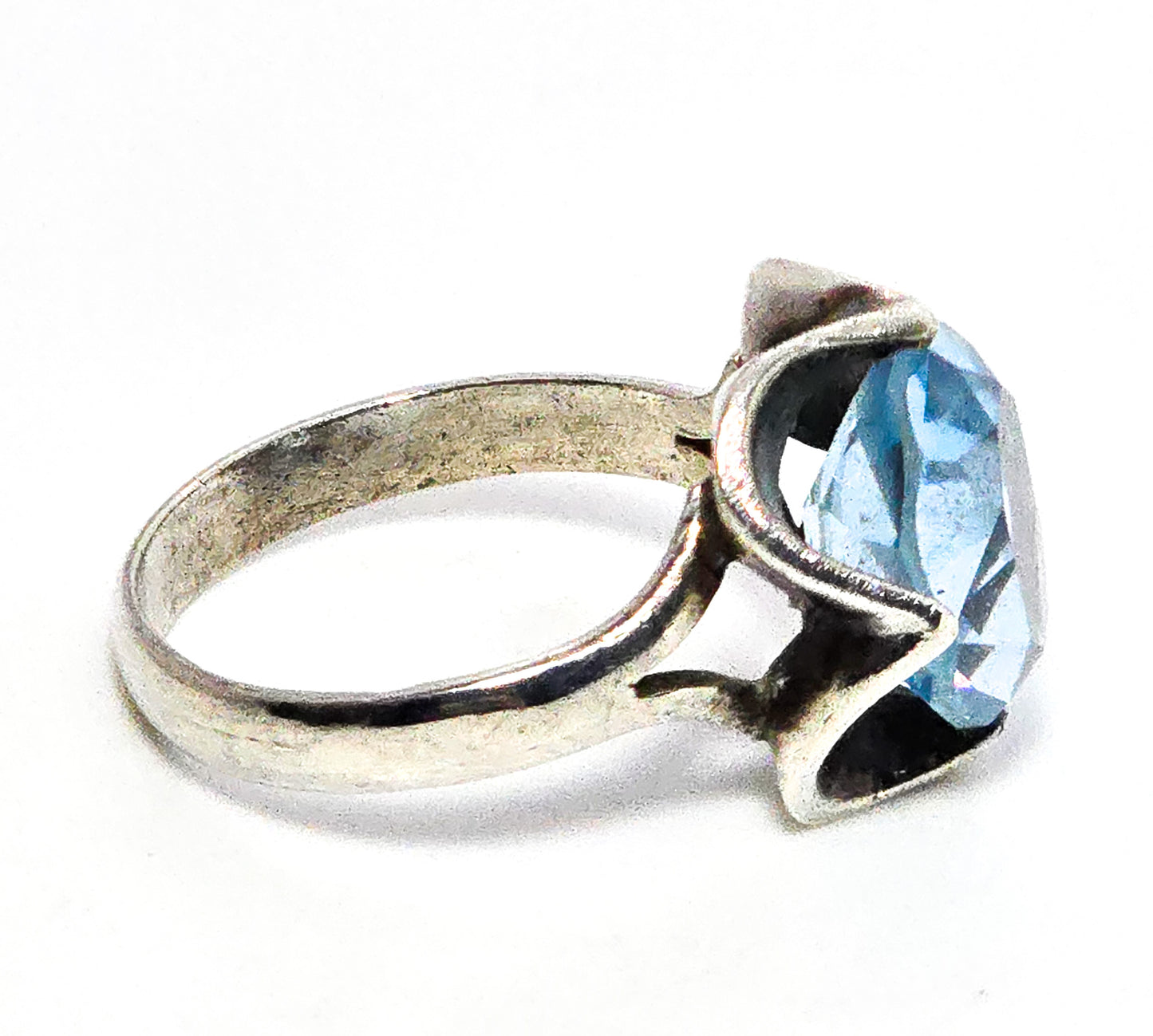 Blue stone Mexican Modernist flower vintage sterling silver ring size 7