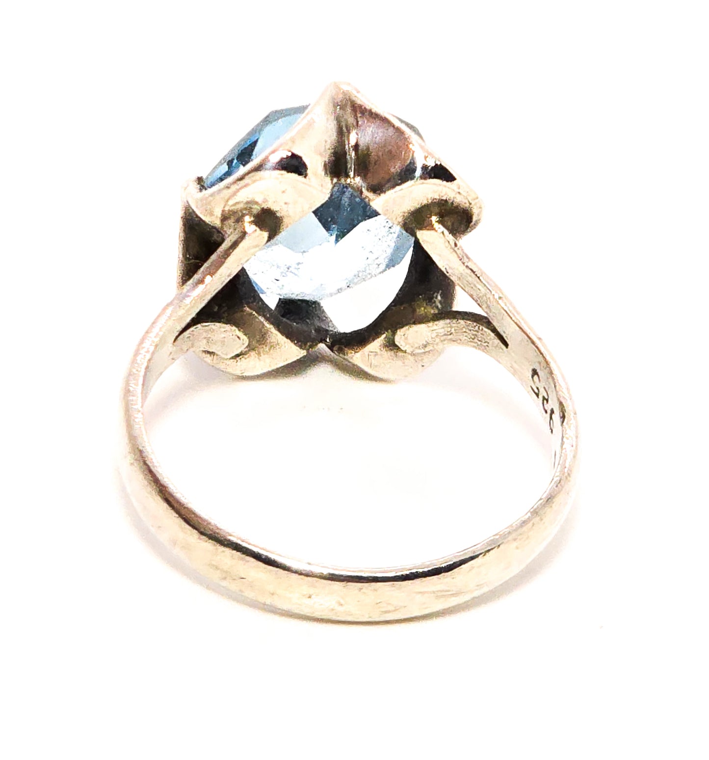 Blue stone Mexican Modernist flower vintage sterling silver ring size 7