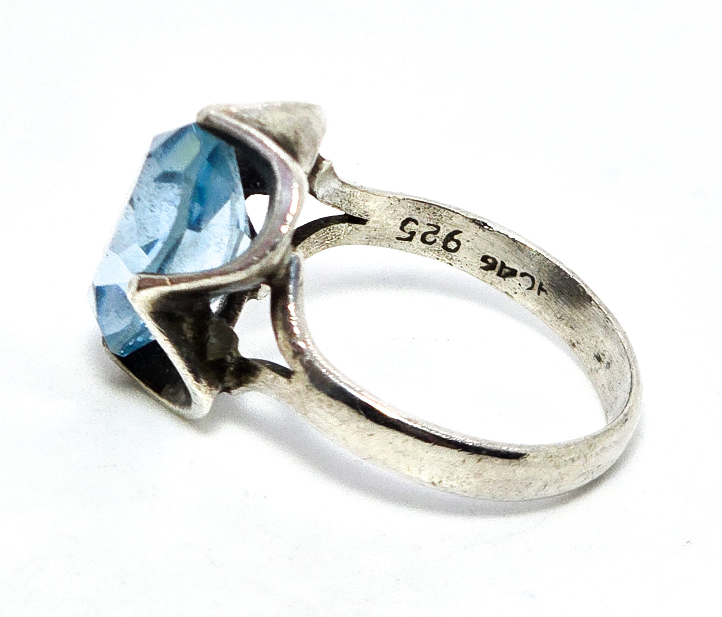 Blue stone Mexican Modernist flower vintage sterling silver ring size 7
