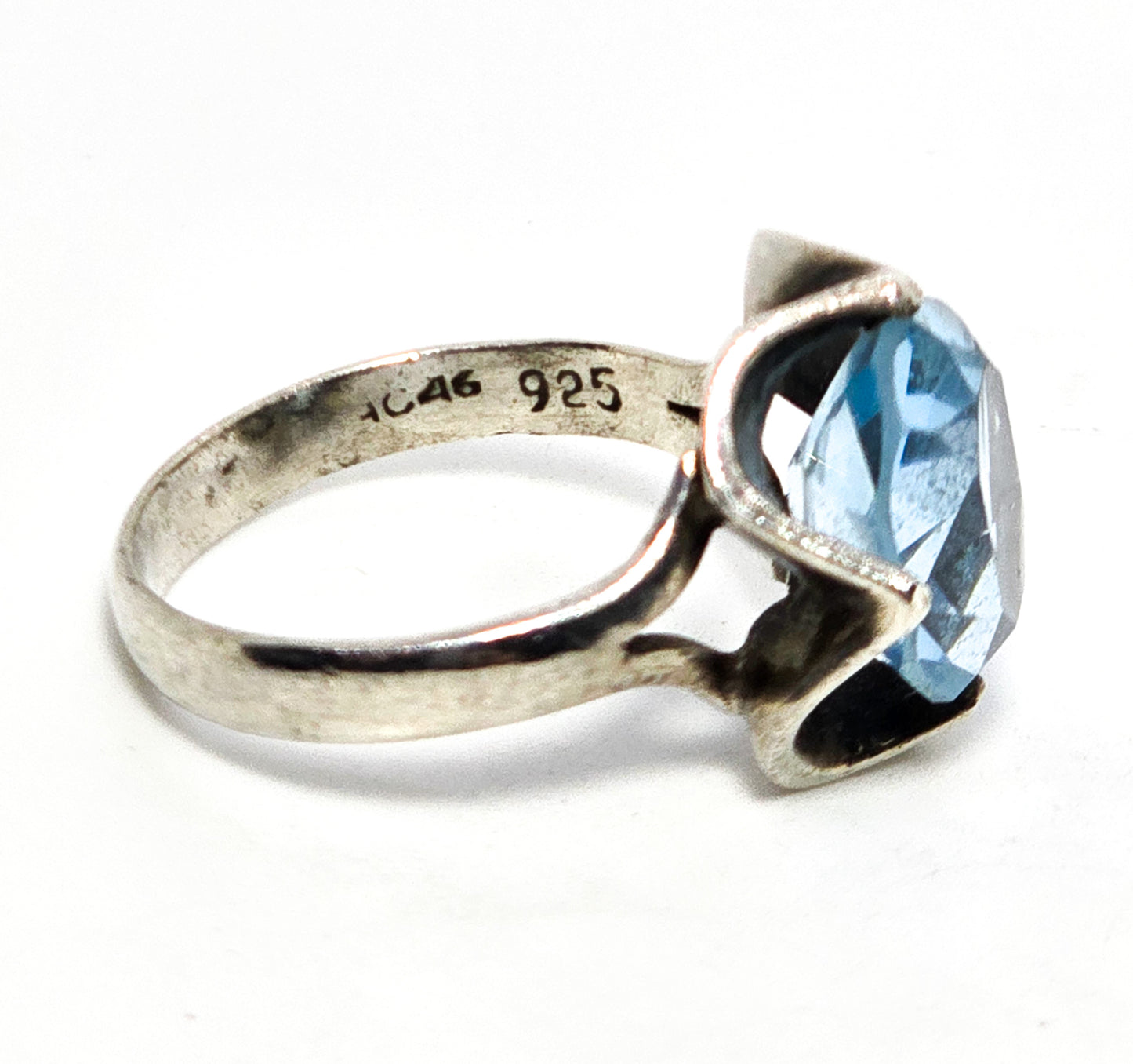 Blue stone Mexican Modernist flower vintage sterling silver ring size 7