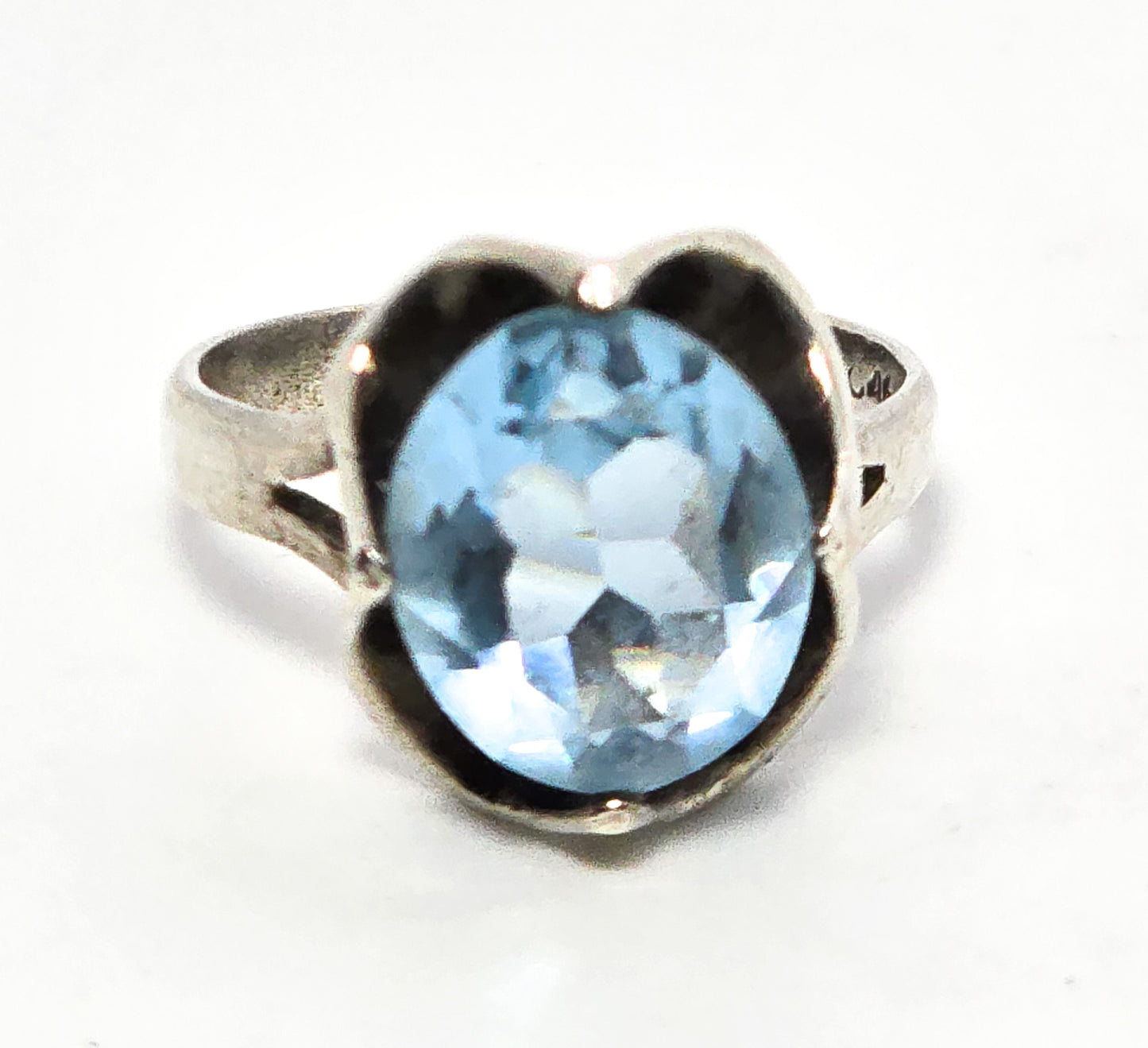 Blue stone Mexican Modernist flower vintage sterling silver ring size 7