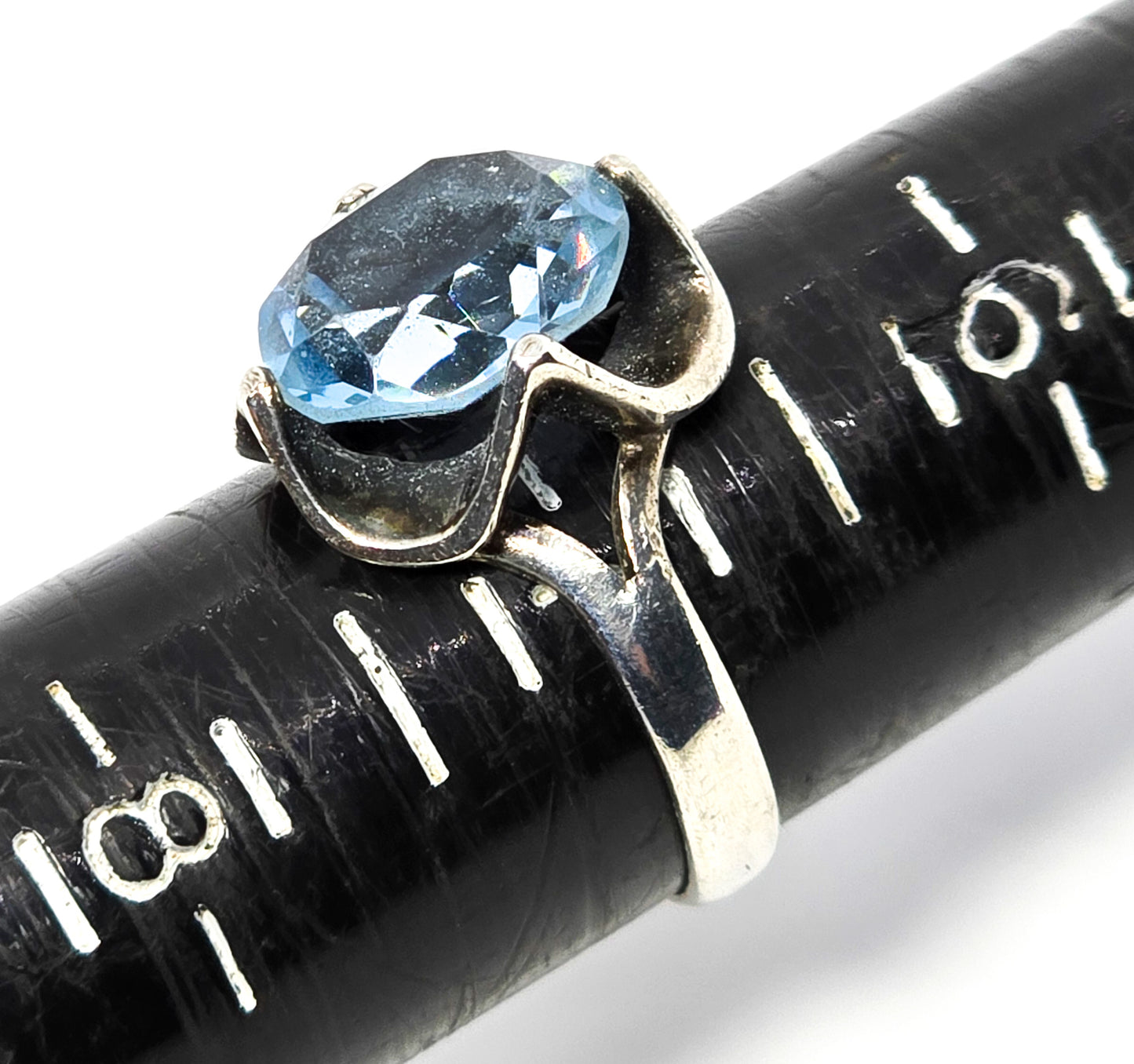 Blue stone Mexican Modernist flower vintage sterling silver ring size 7