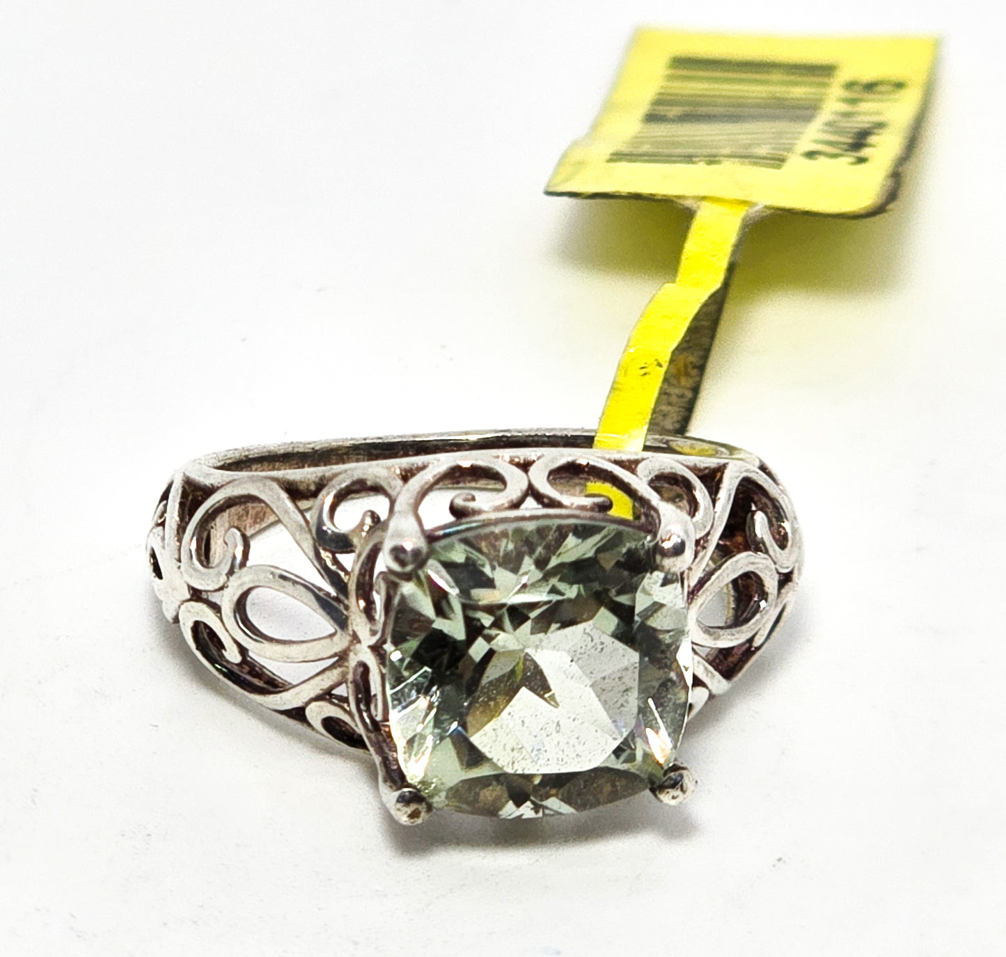 Prasiolite green amethyst D'Joy filigree sterling silver ring size 5