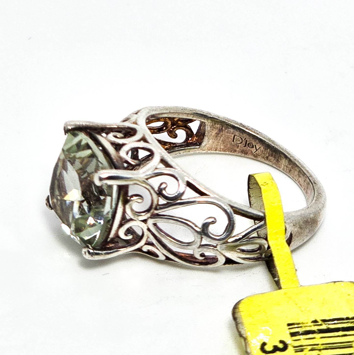 Prasiolite green amethyst D'Joy filigree sterling silver ring size 5