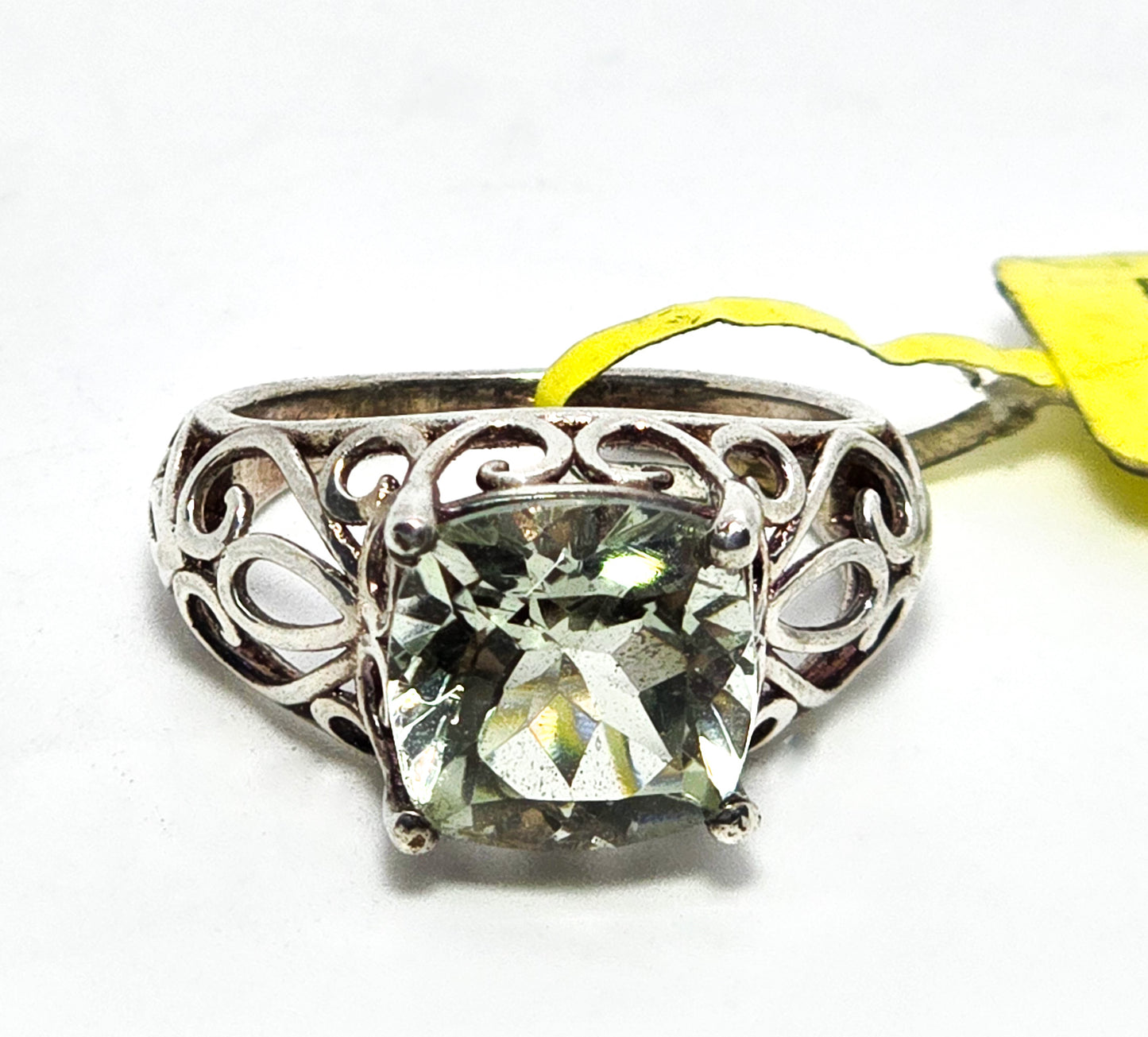 Prasiolite green amethyst D'Joy filigree sterling silver ring size 5