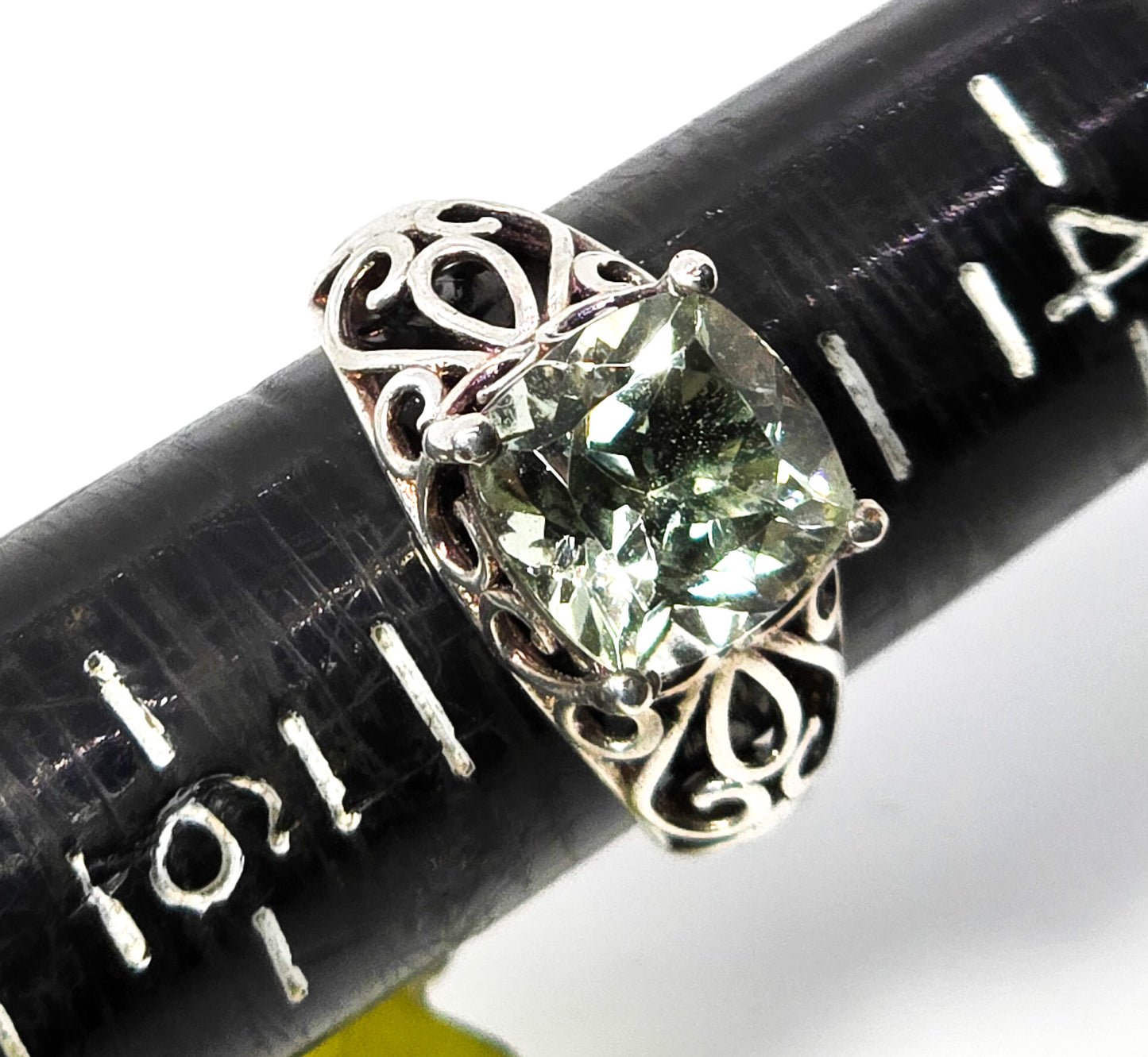 Prasiolite green amethyst D'Joy filigree sterling silver ring size 5