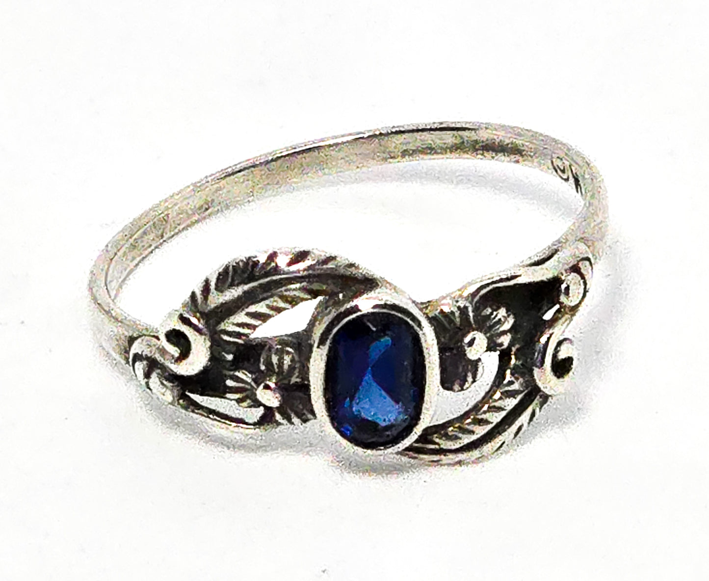 Blue Sapphire tribal Southwestern filigree sterling silver ring size 7