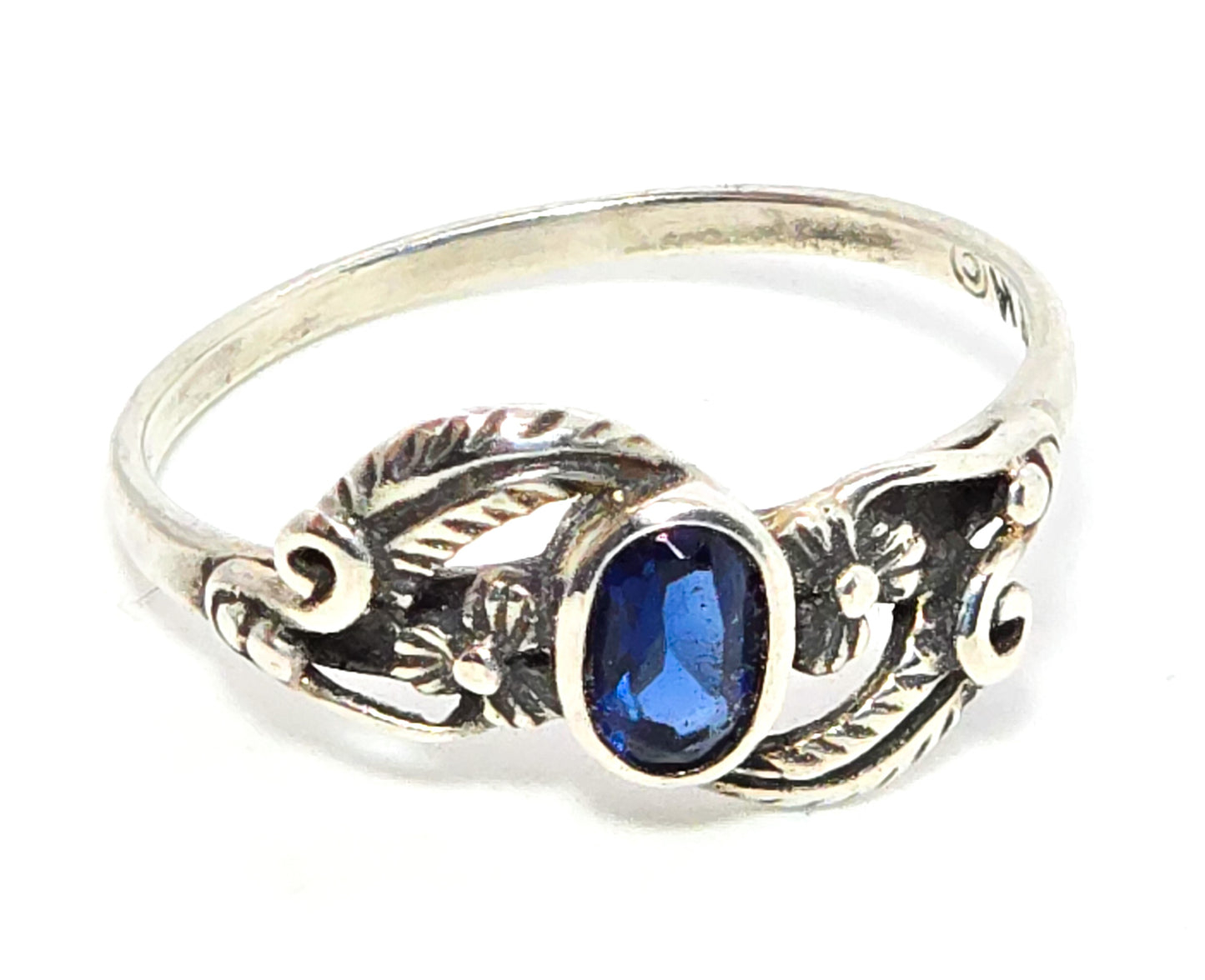 Blue Sapphire tribal Southwestern filigree sterling silver ring size 7