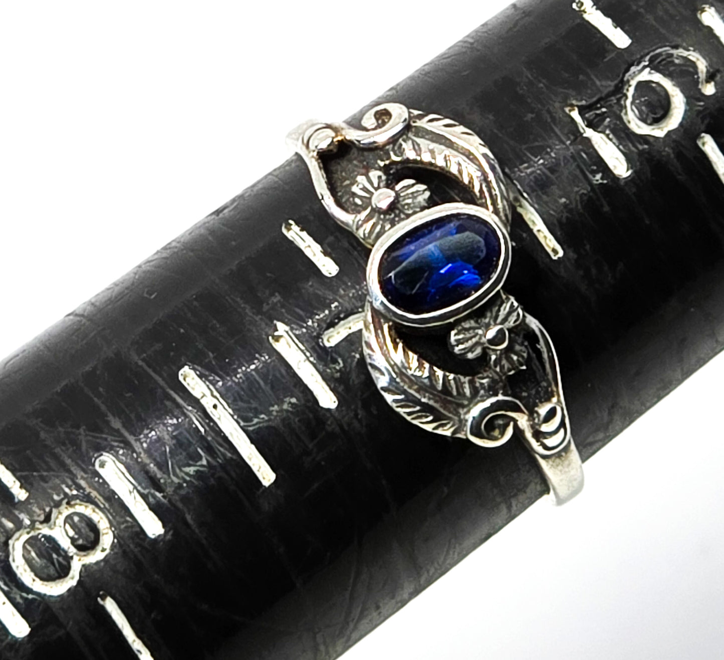 Blue Sapphire tribal Southwestern filigree sterling silver ring size 7