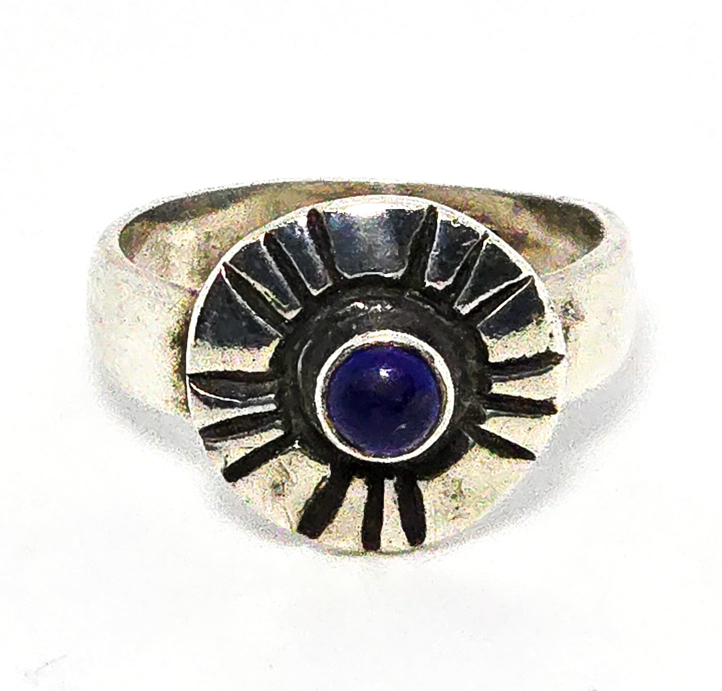 Lapis Lazuli tribal Bali Balinese Sun vintage sterling silver ring size 8
