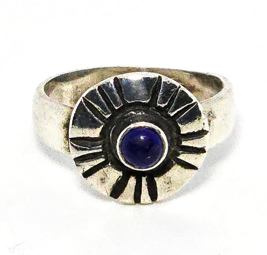 Lapis Lazuli tribal Bali Balinese Sun vintage sterling silver ring size 8