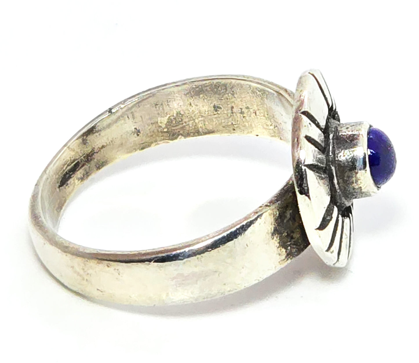 Lapis Lazuli tribal Bali Balinese Sun vintage sterling silver ring size 8