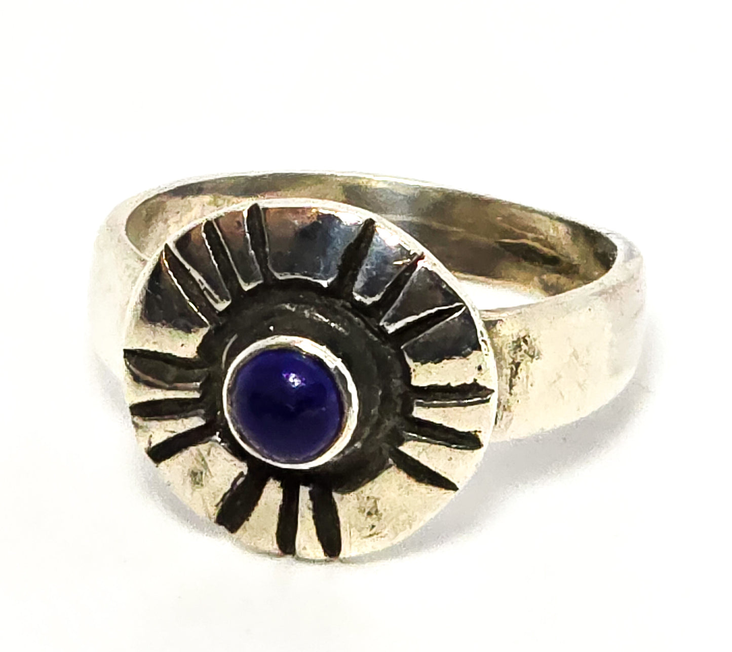 Lapis Lazuli tribal Bali Balinese Sun vintage sterling silver ring size 8