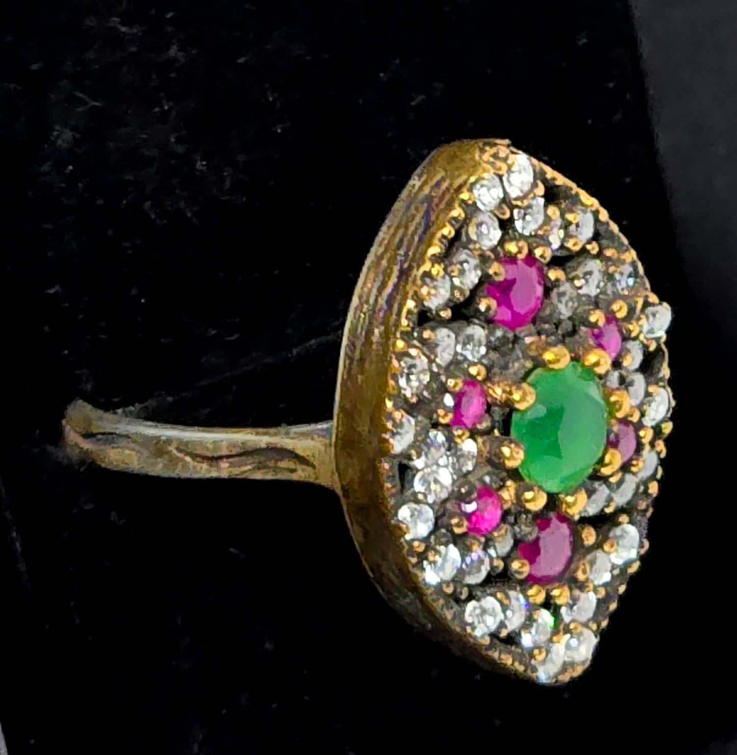 Ruby and synthetic emerald gemstone sterling silver vermeil Turkish ring size 8.75