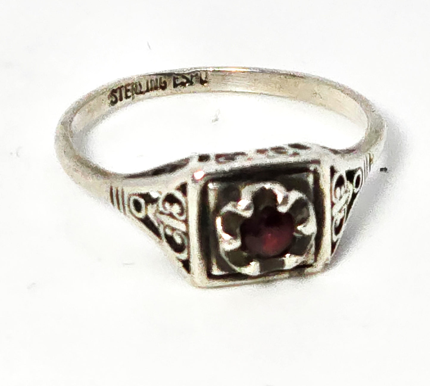 Joe Esposito Art Deco style Espo sterling garnet sterling silver ring size 7