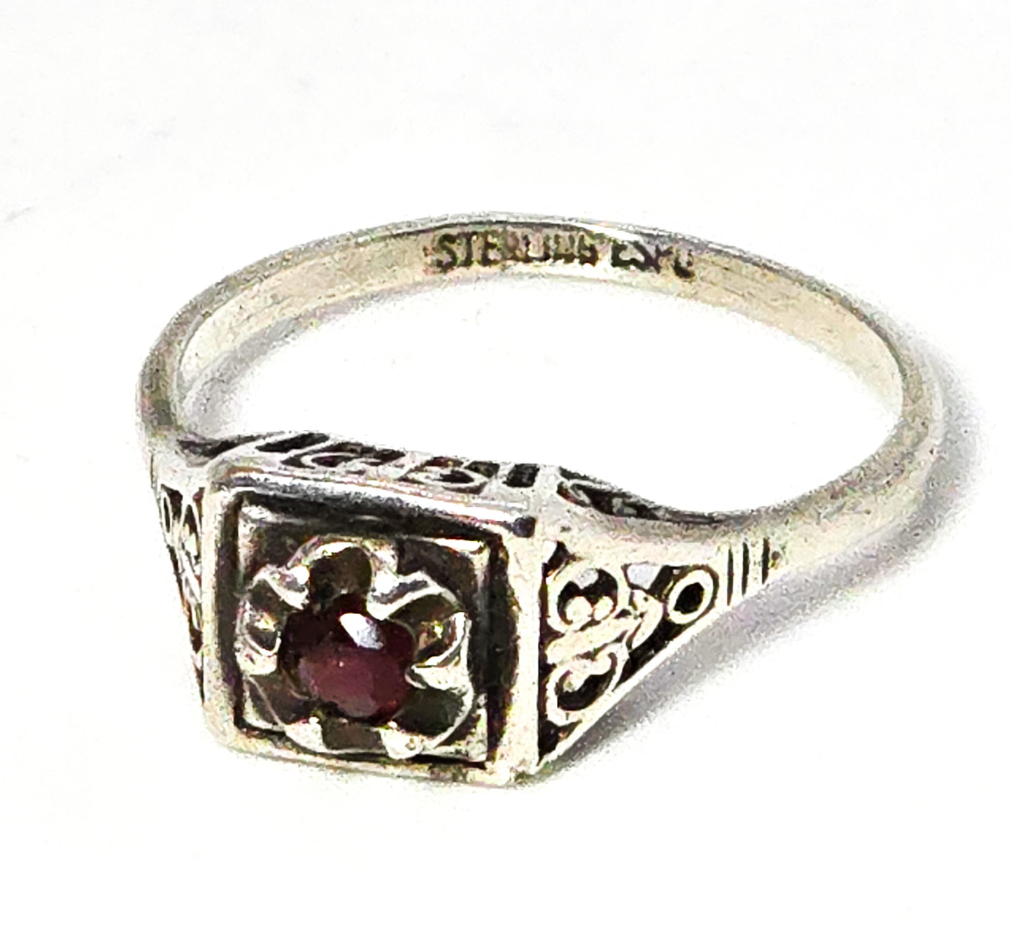 Joe Esposito Art Deco style Espo sterling garnet sterling silver ring size 7