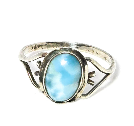 Larimar Dominican Republic blue gemstone sterling silver ring size 7.5