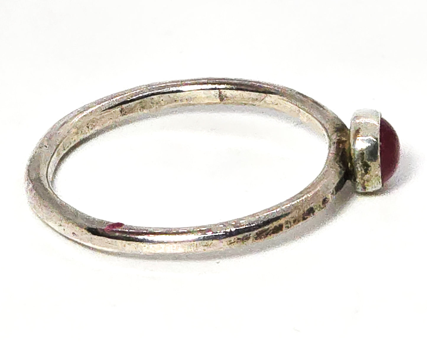 Pink Tourmaline gemstone artisan hammered sterling silver stacker ring size 9