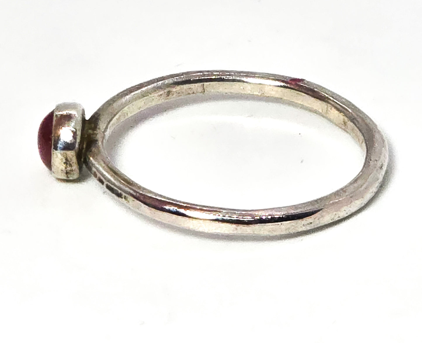 Pink Tourmaline gemstone artisan hammered sterling silver stacker ring size 9