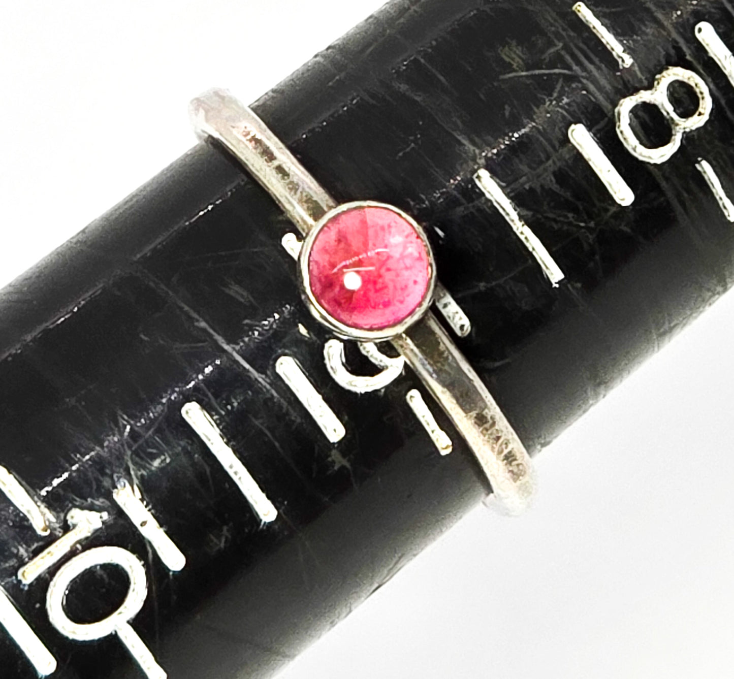 Pink Tourmaline gemstone artisan hammered sterling silver stacker ring size 9