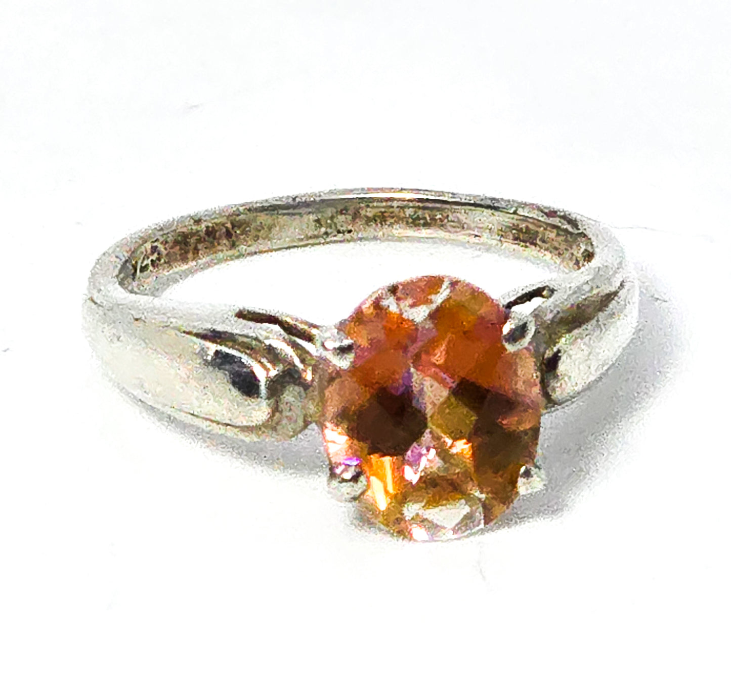 Twilight fire Mystic Topaz orange gemstone solitaire statement ring size 5.5