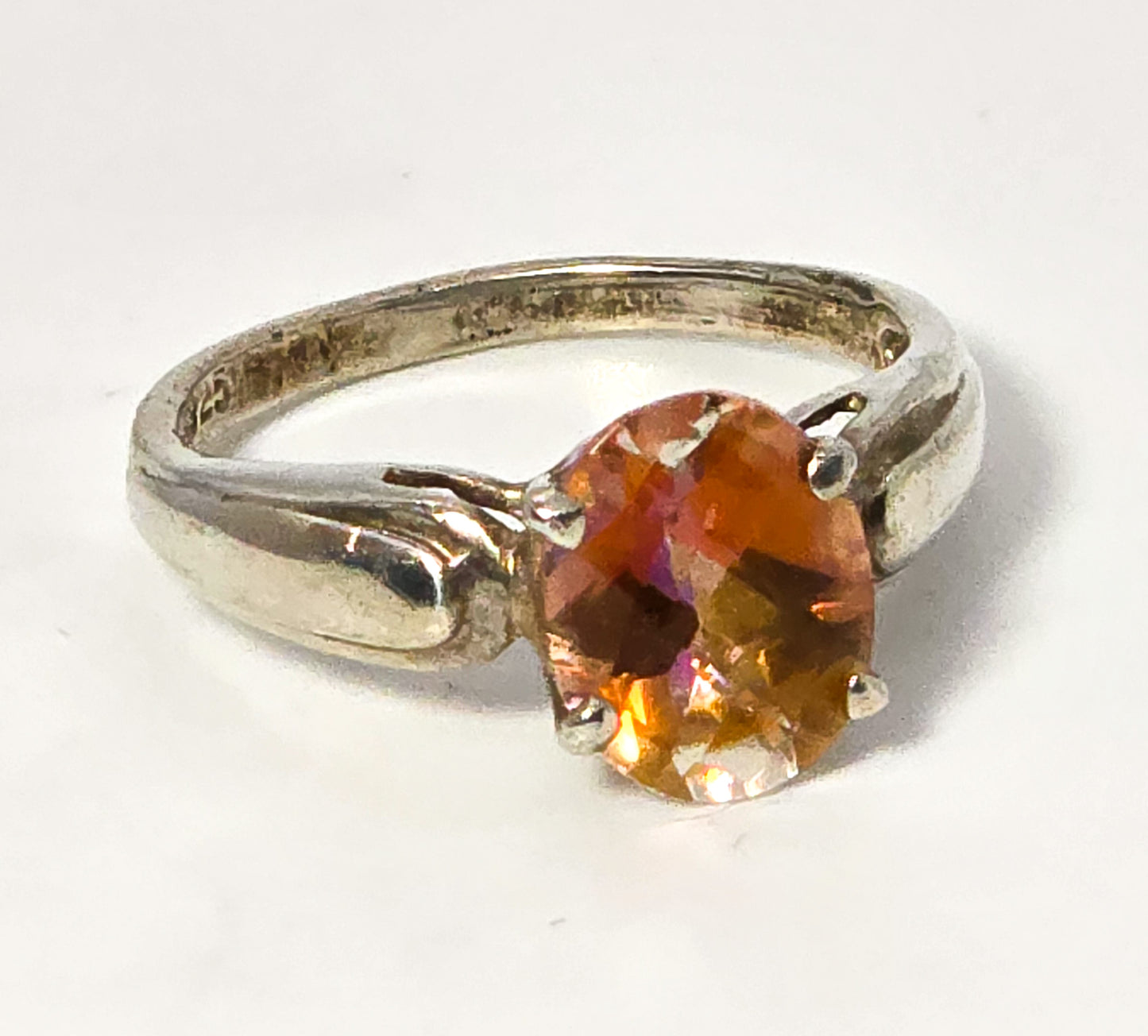 Twilight fire Mystic Topaz orange gemstone solitaire statement ring size 5.5