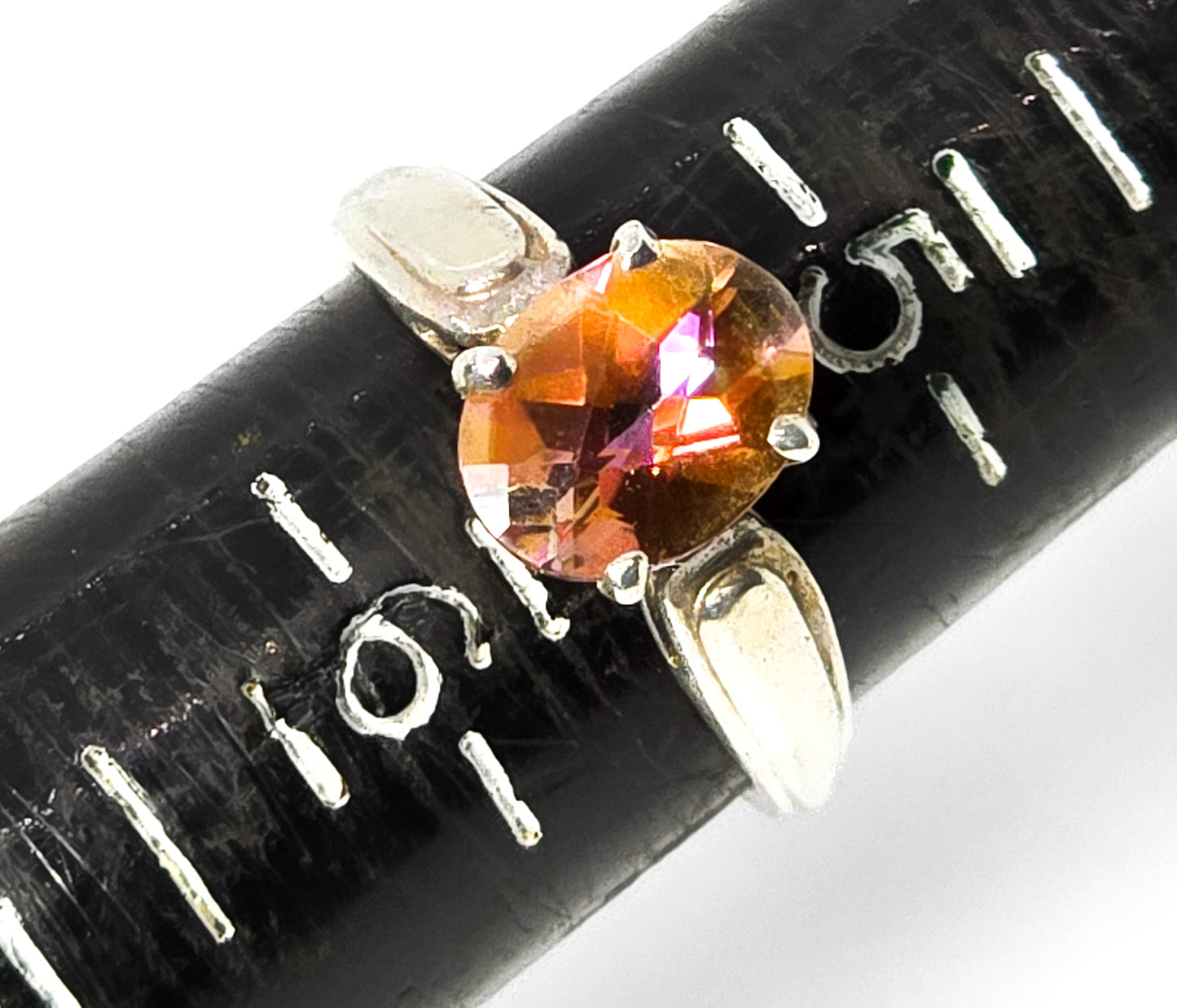 Twilight fire Mystic Topaz orange gemstone solitaire statement ring size 5.5