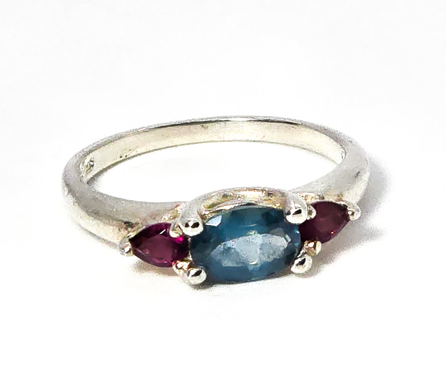 UTC Blue topaz purple amethyst open work sterling silver statement ring size 7.5