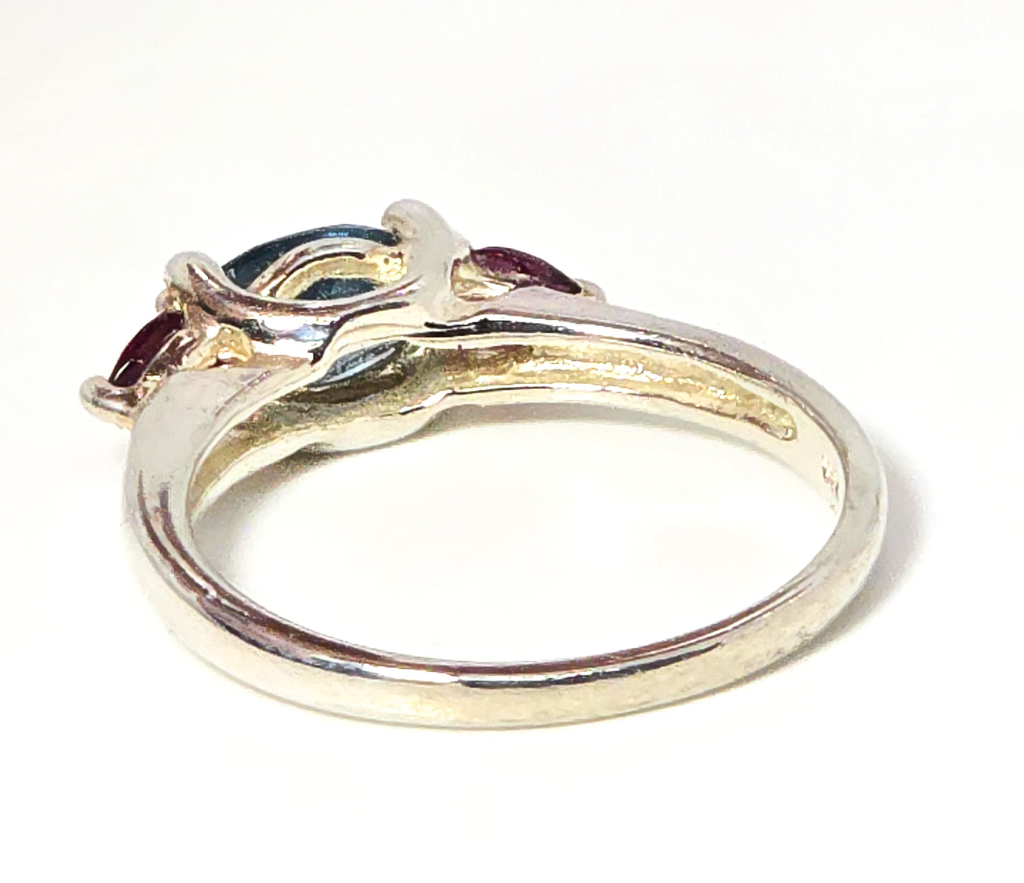 UTC Blue topaz purple amethyst open work sterling silver statement ring size 7.5