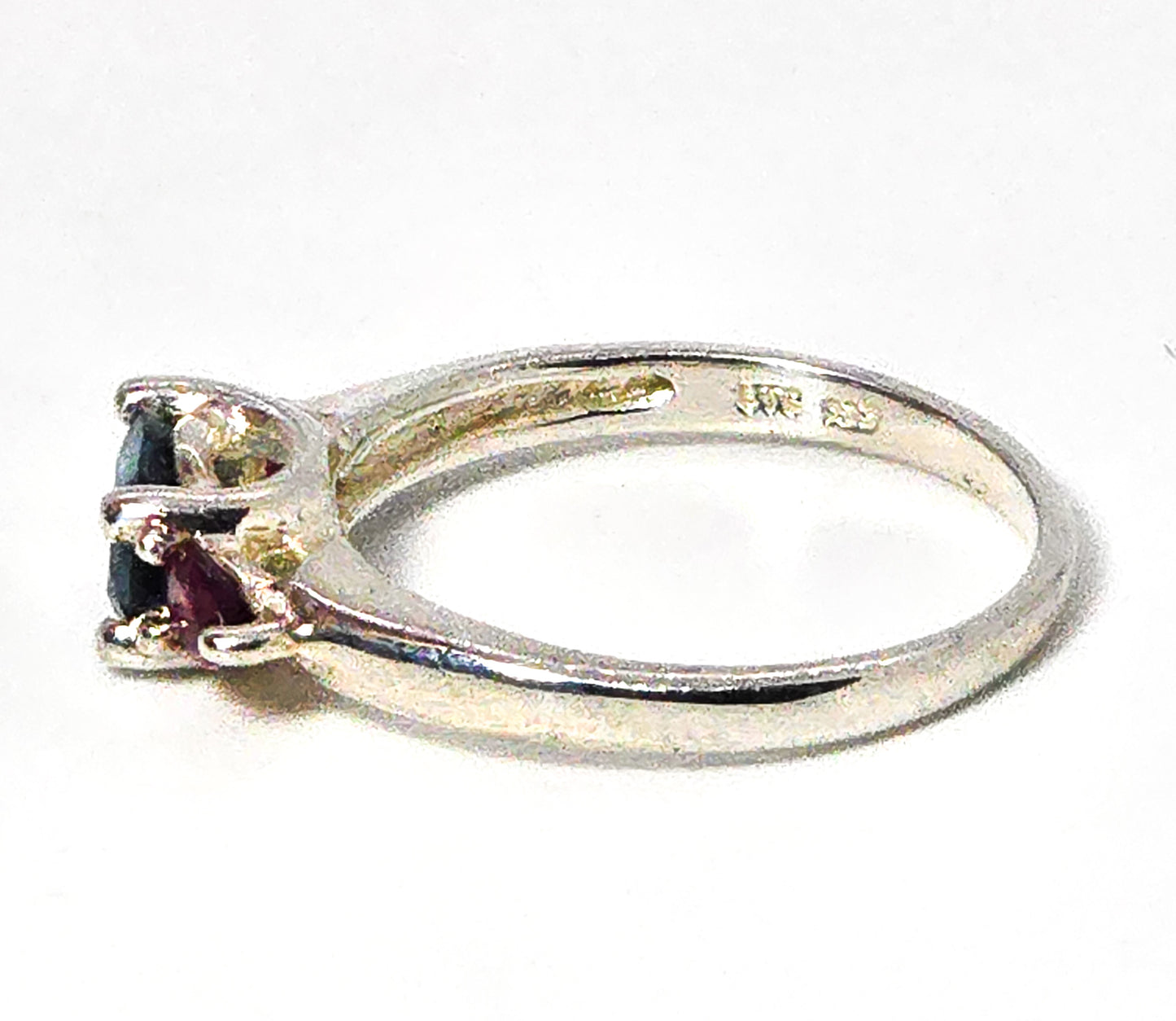 UTC Blue topaz purple amethyst open work sterling silver statement ring size 7.5
