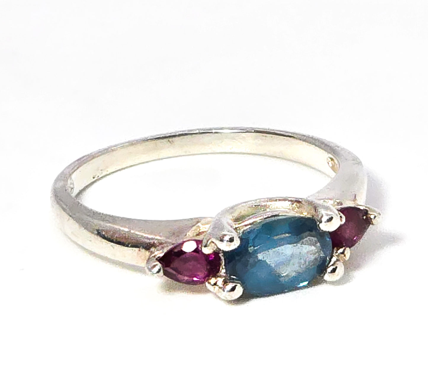 UTC Blue topaz purple amethyst open work sterling silver statement ring size 7.5