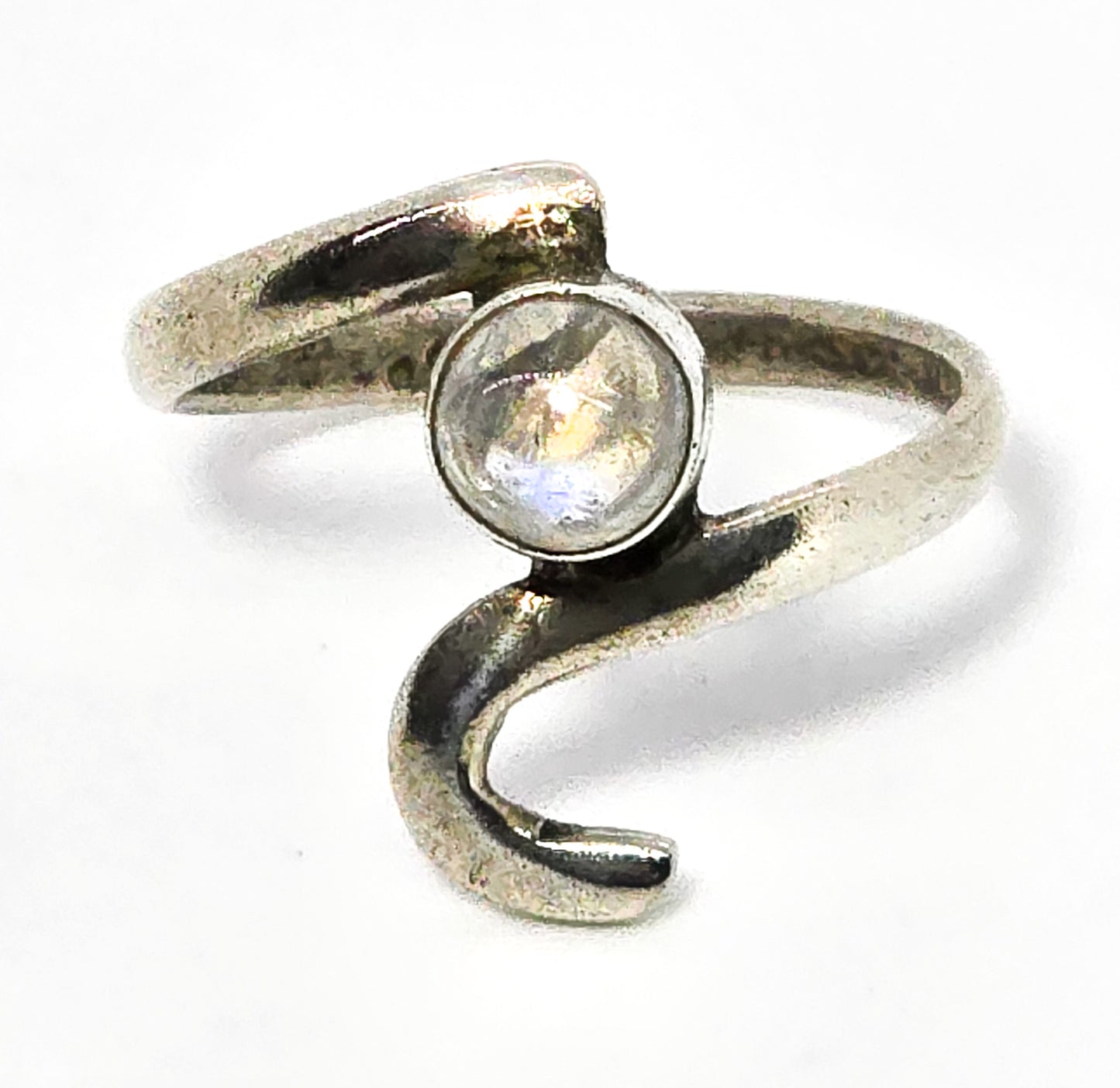 Blue moonstone silver swirl sterling silver abstract statement ring size 6