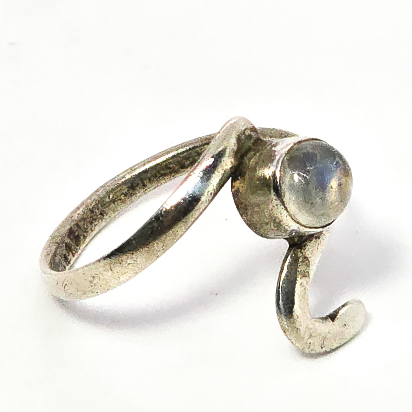 Blue moonstone silver swirl sterling silver abstract statement ring size 6