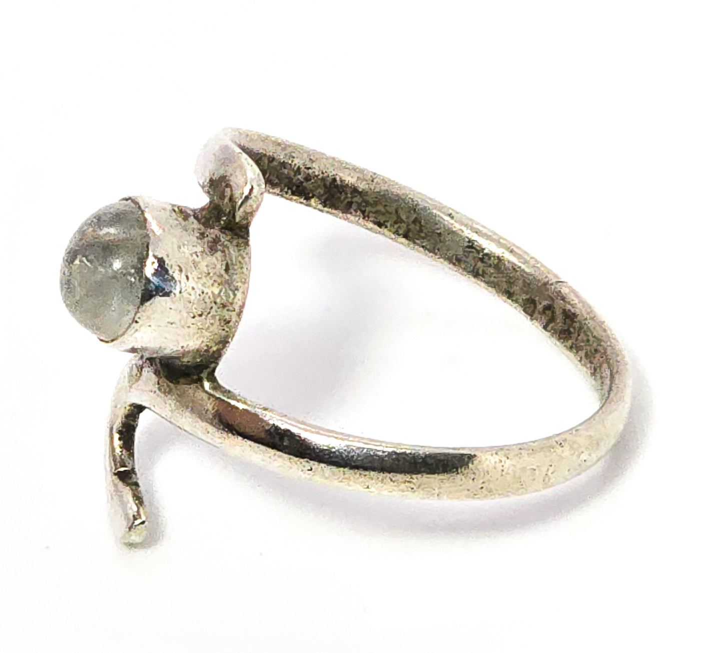 Blue moonstone silver swirl sterling silver abstract statement ring size 6