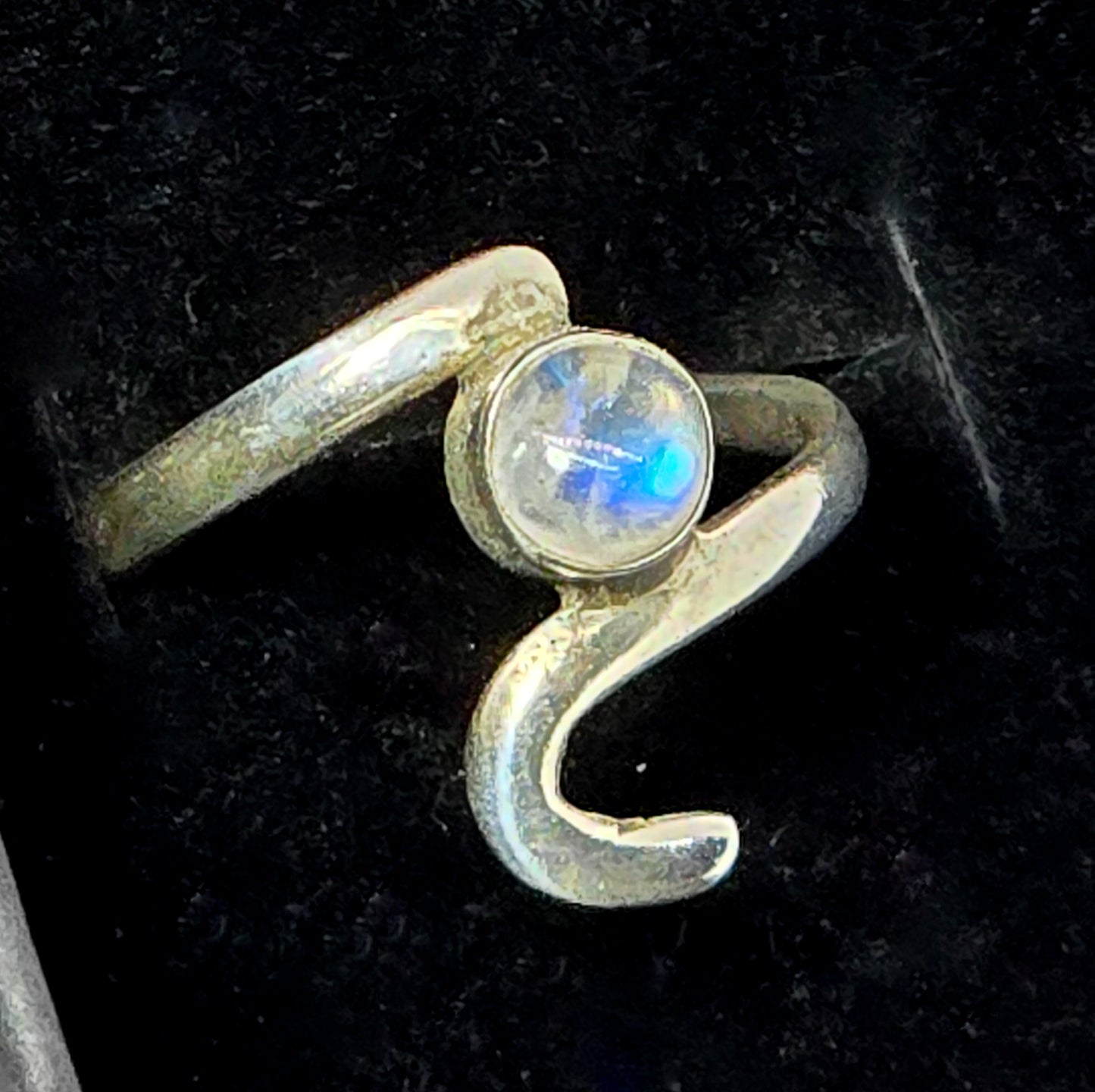 Blue moonstone silver swirl sterling silver abstract statement ring size 6