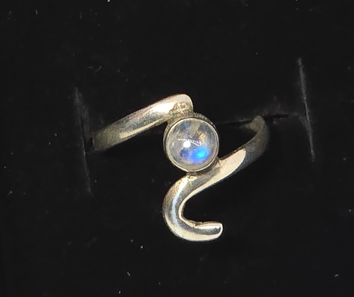 Blue moonstone silver swirl sterling silver abstract statement ring size 6