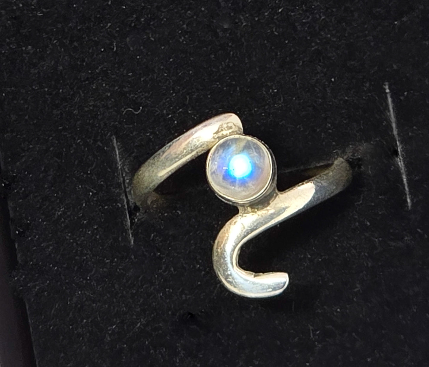 Blue moonstone silver swirl sterling silver abstract statement ring size 6