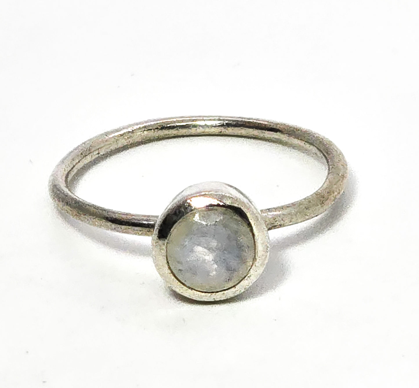 Blue moonstone Flush mount faceted sterling silver solitaire ring size 8.5