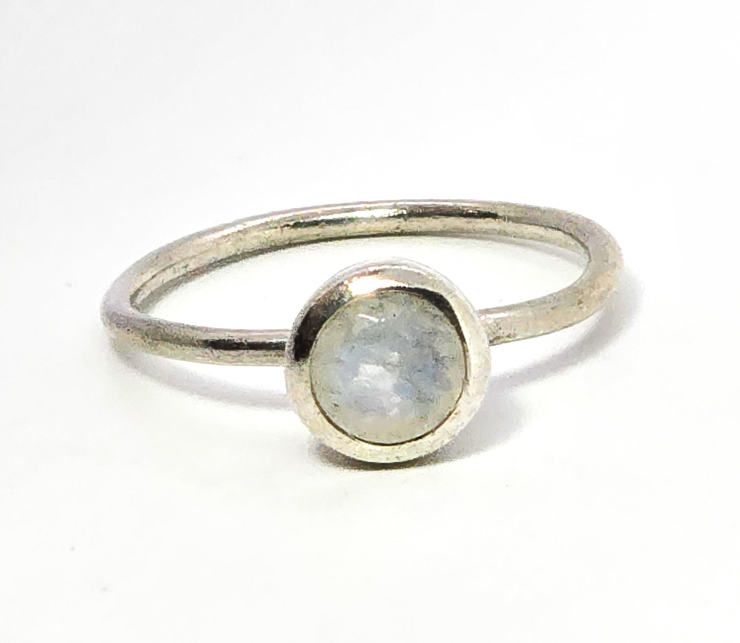 Blue moonstone Flush mount faceted sterling silver solitaire ring size 8.5