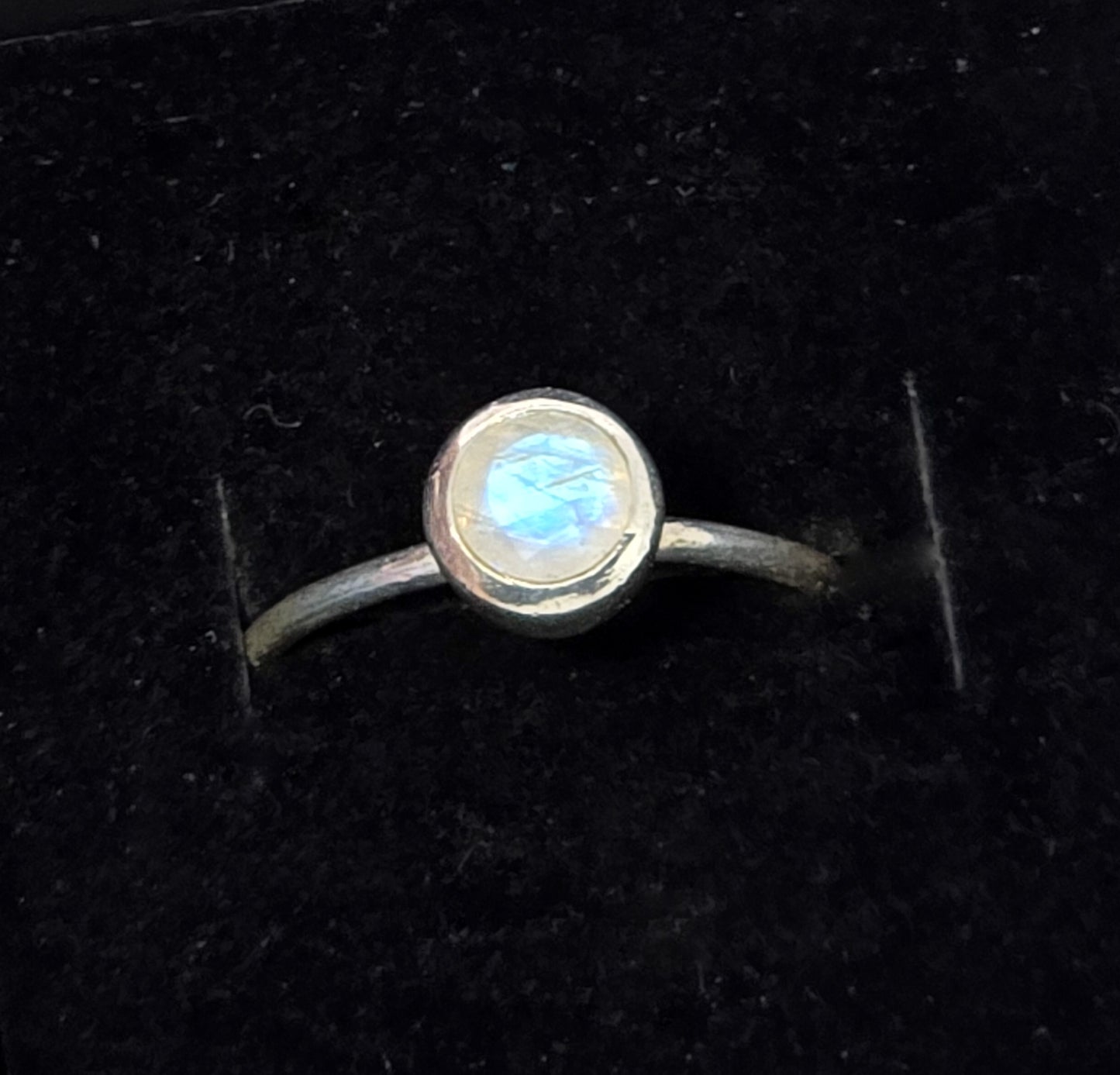 Blue moonstone Flush mount faceted sterling silver solitaire ring size 8.5