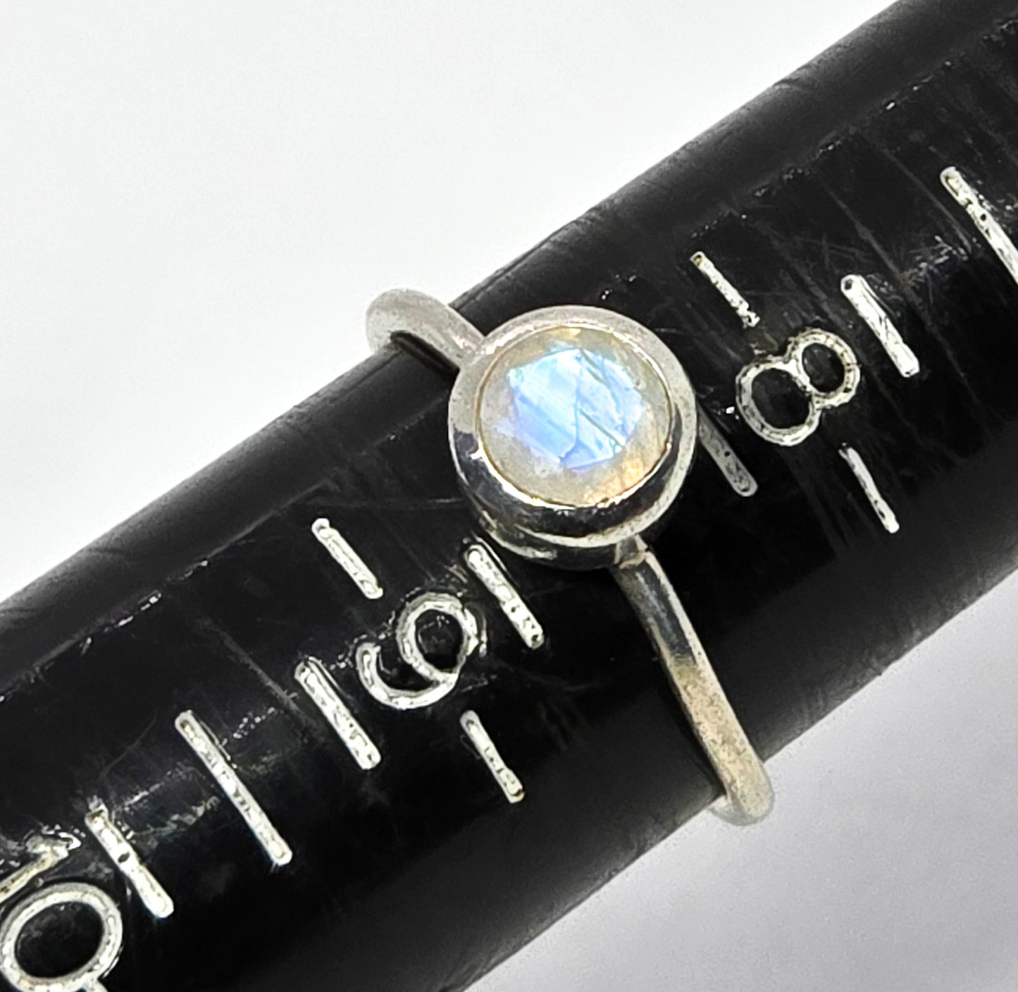 Blue moonstone Flush mount faceted sterling silver solitaire ring size 8.5