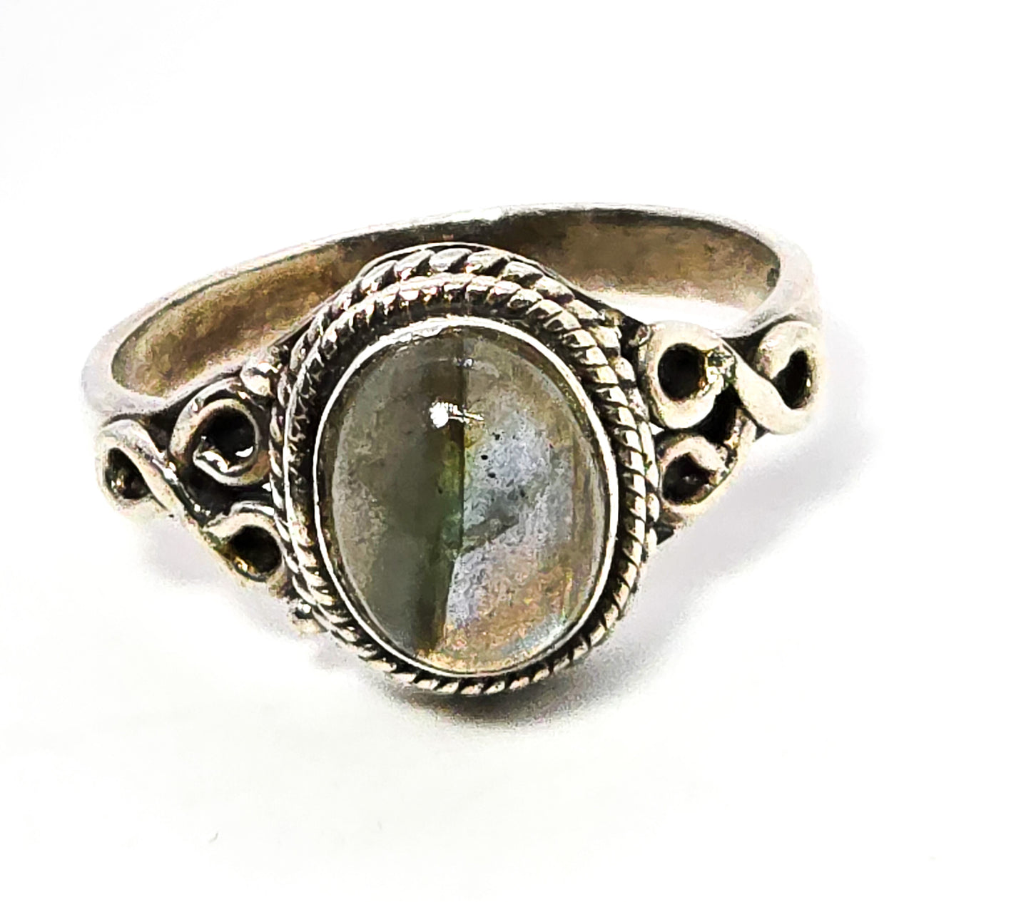 Labradorite double flash large sterling silver Bali tribal vintage ring size 10