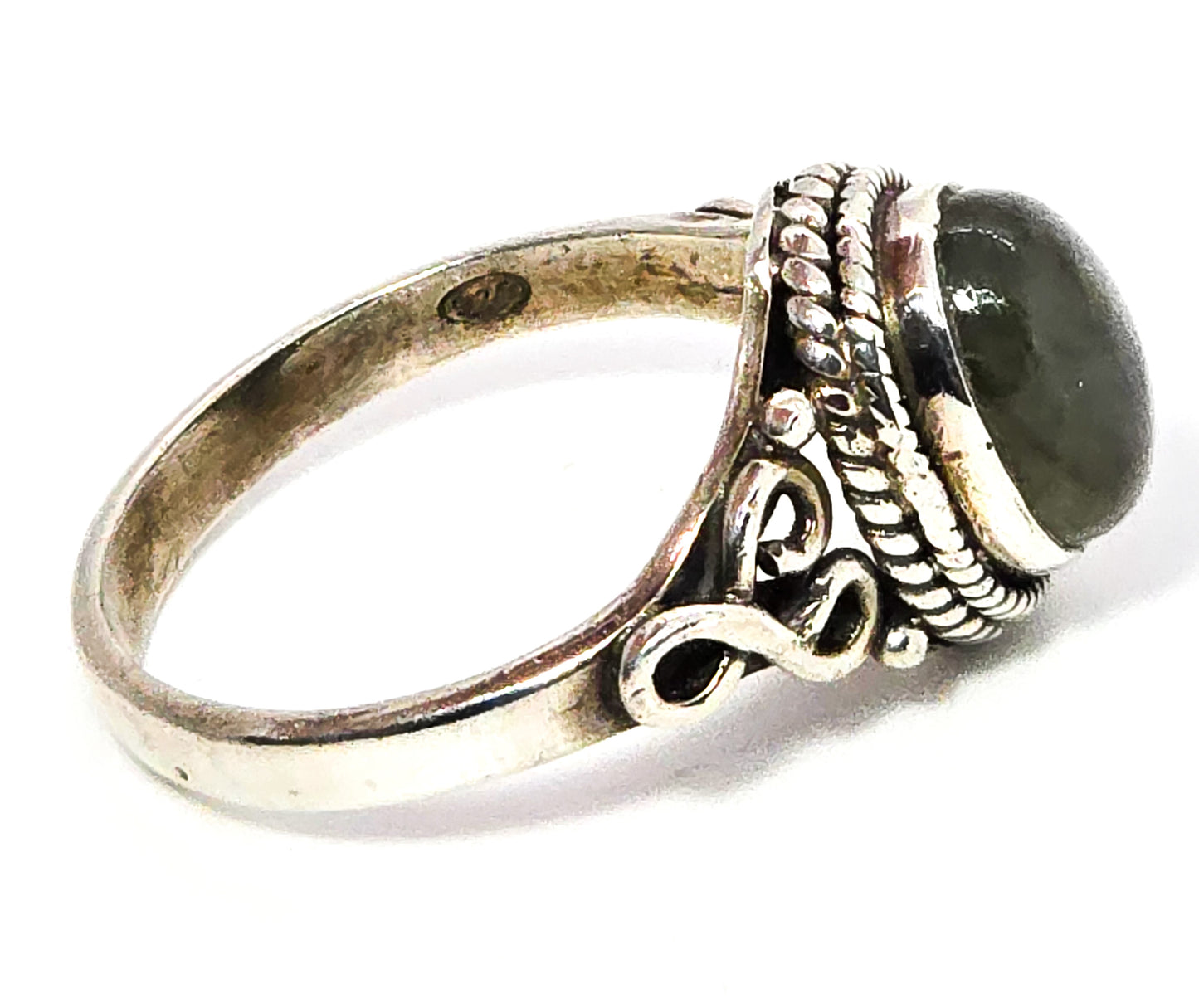 Labradorite double flash large sterling silver Bali tribal vintage ring size 10