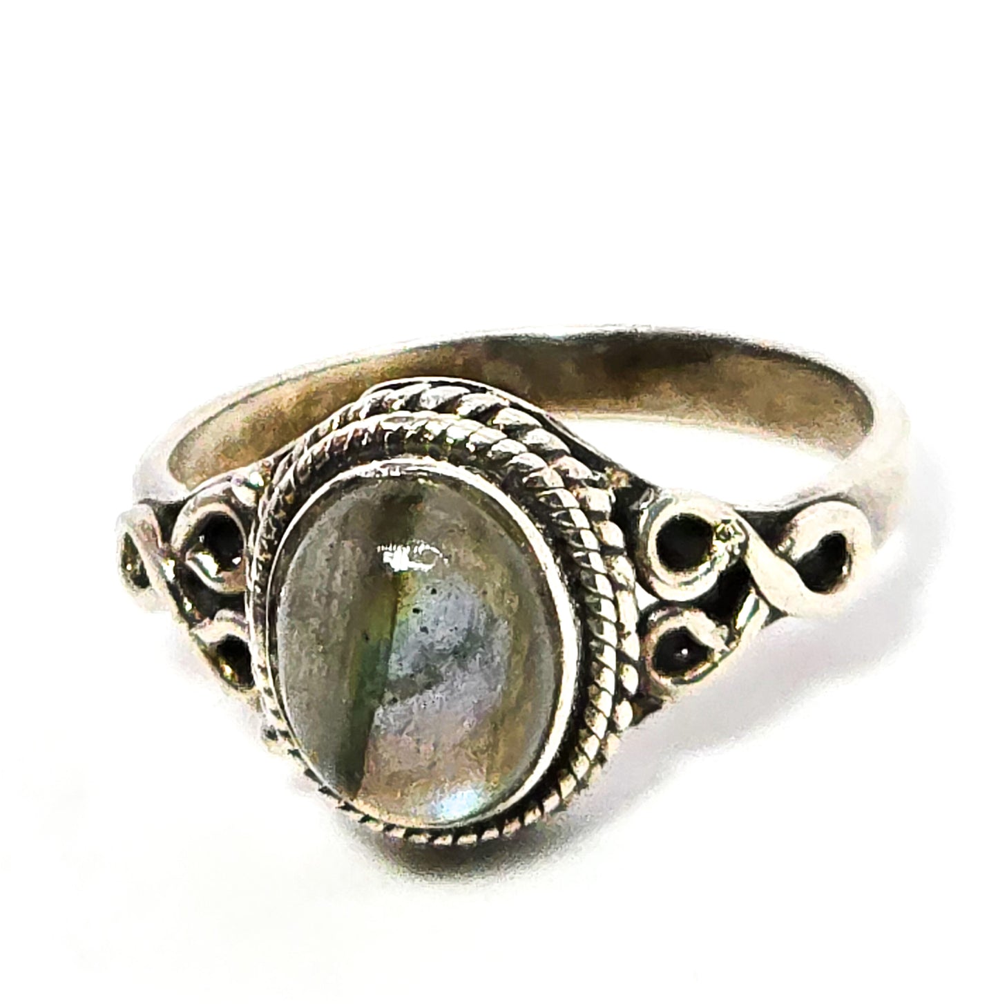 Labradorite double flash large sterling silver Bali tribal vintage ring size 10