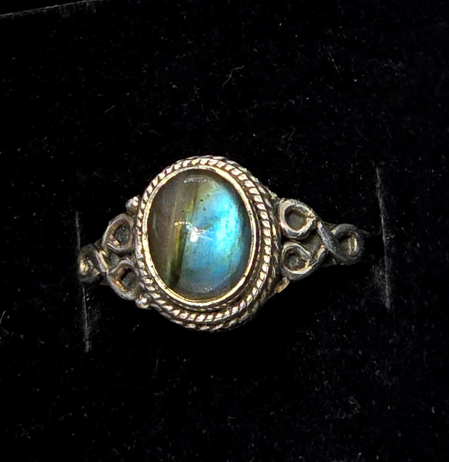 Labradorite double flash large sterling silver Bali tribal vintage ring size 10