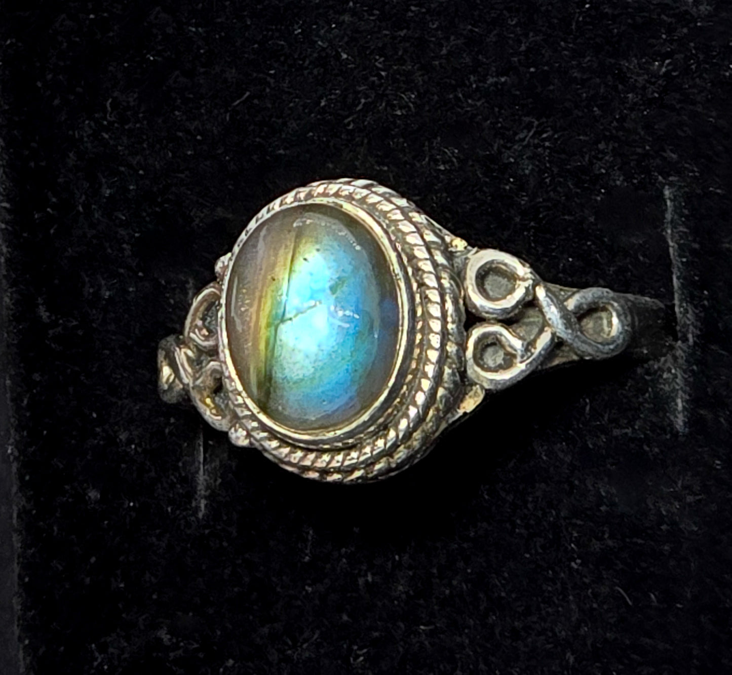 Labradorite double flash large sterling silver Bali tribal vintage ring size 10