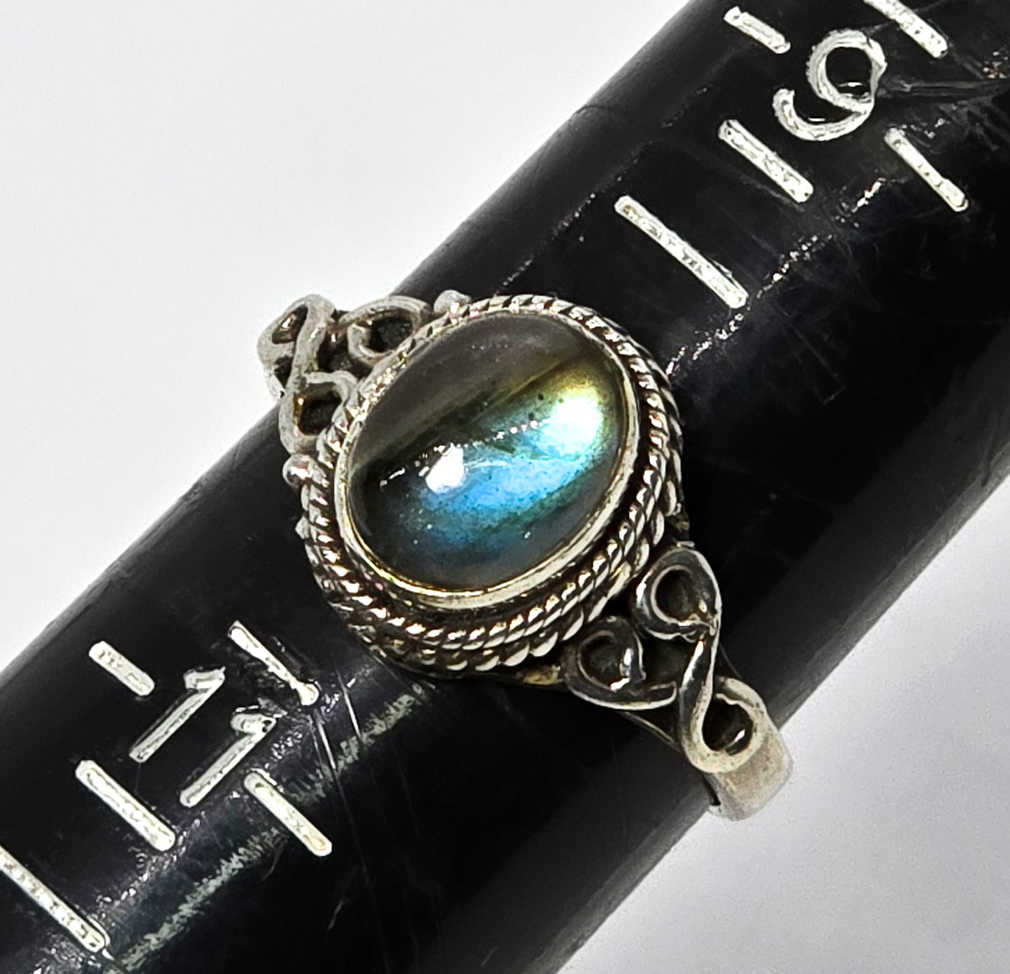 Labradorite double flash large sterling silver Bali tribal vintage ring size 10