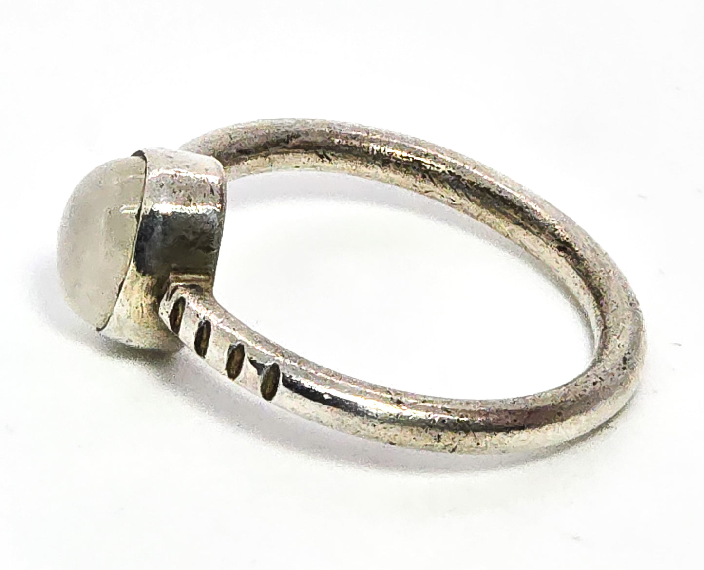Rainbow yellow orange flash moonstone solitaire sterling silver ring size 6.75