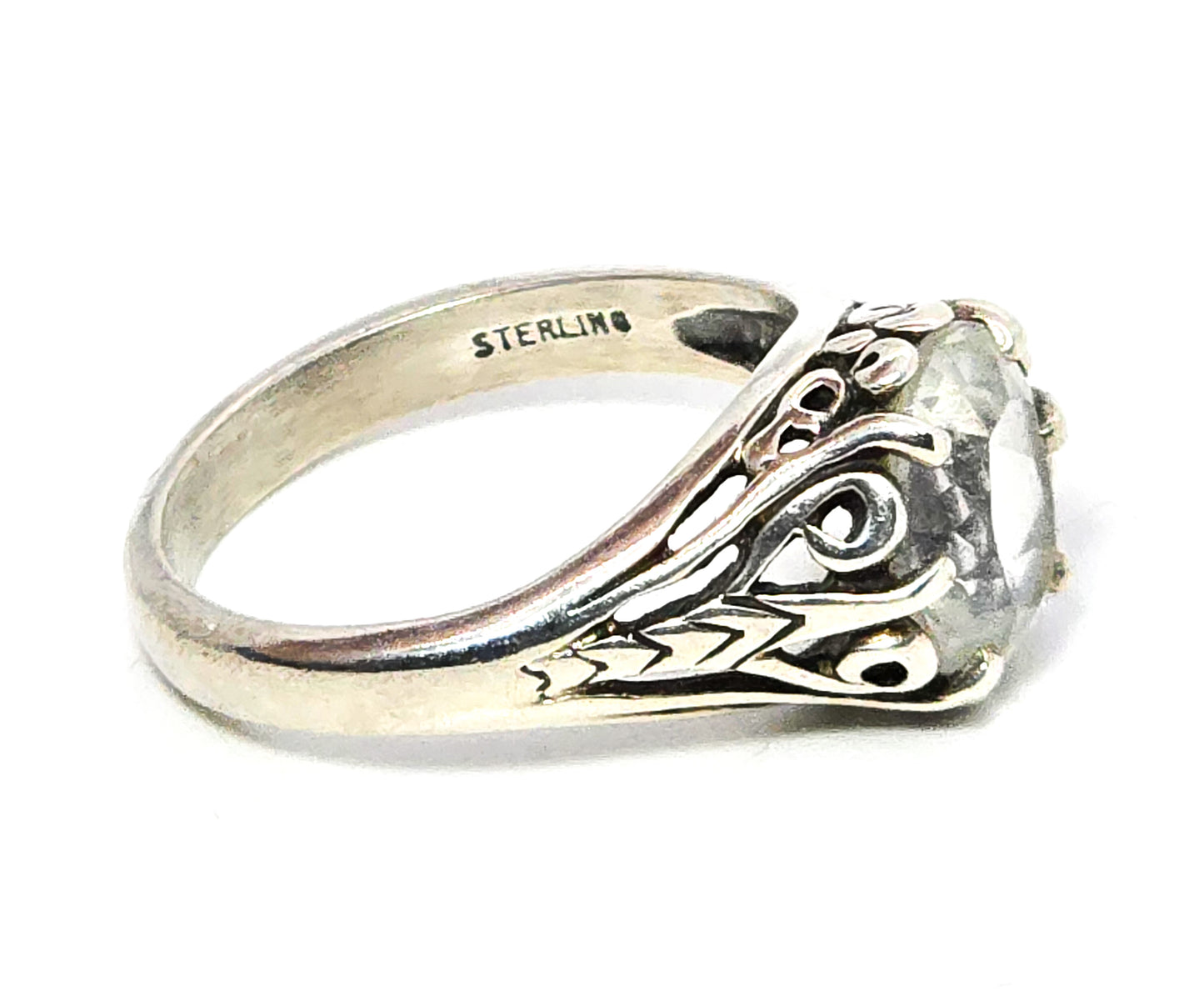 Kabana White Topaz Filigree swirl signed Sterling Silver ring size 8