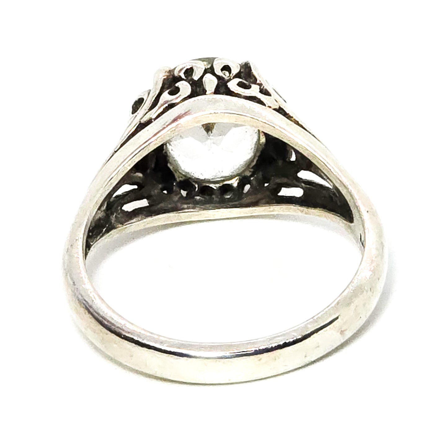 Kabana White Topaz Filigree swirl signed Sterling Silver ring size 8